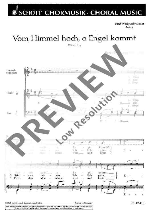 Fünf Weihnachtslieder - Choral Score