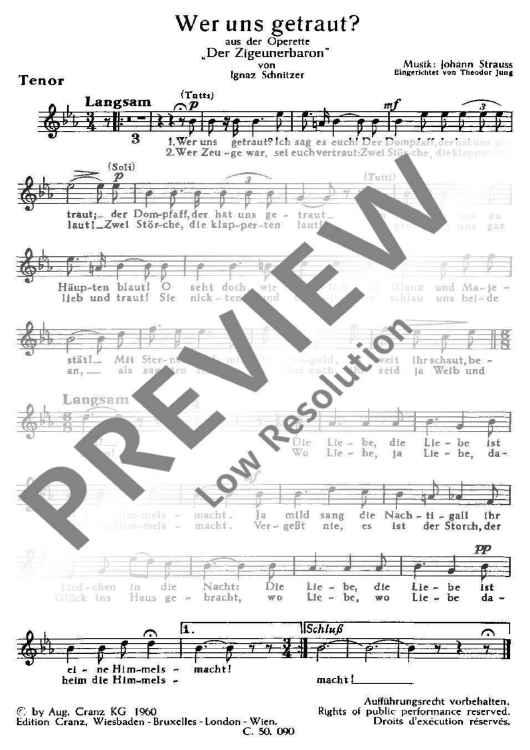 Wer uns getraut - Tenor