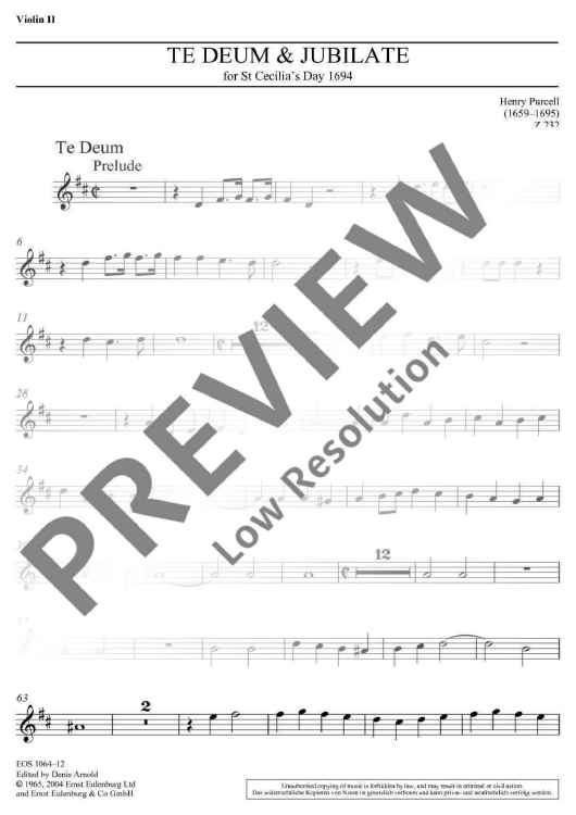 Te Deum and Jubilate in D major Z 232 in D major - Violin II