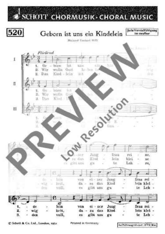 Geborn ist uns ein Kindelein - Choral Score