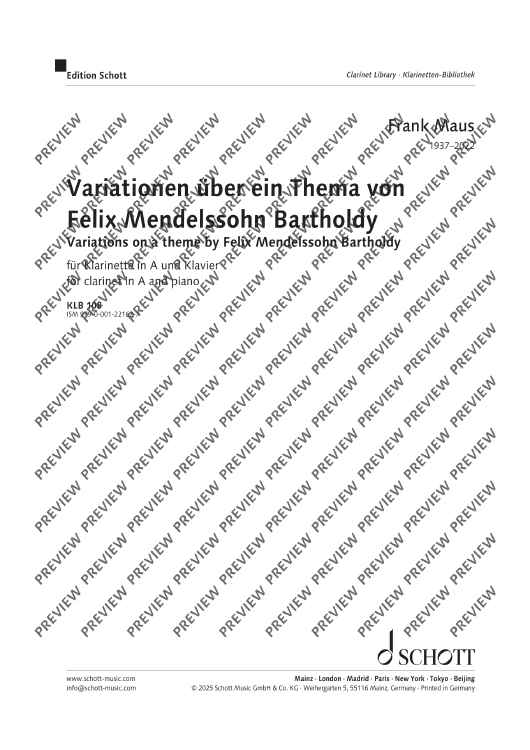 Variations on a theme by Felix Mendelssohn Bartholdy - Score and Parts