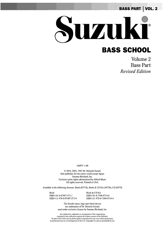 Suzuki Bass School, Volume 2 - Bass Part