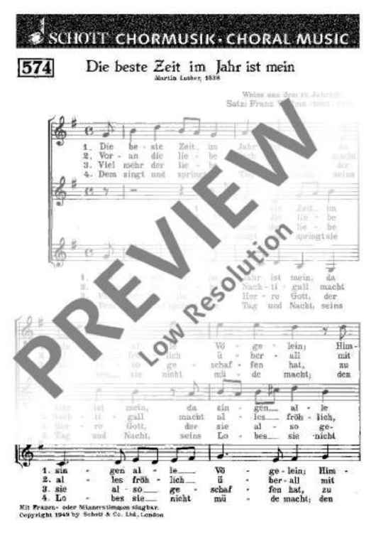 Die beste Zeit im Jahr ist mein - Choral Score