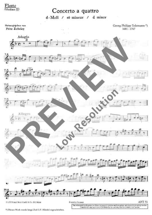 Concerto a quattro in D minor - Violin I / Flute