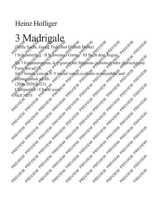 3 Madrigals - Choral Score