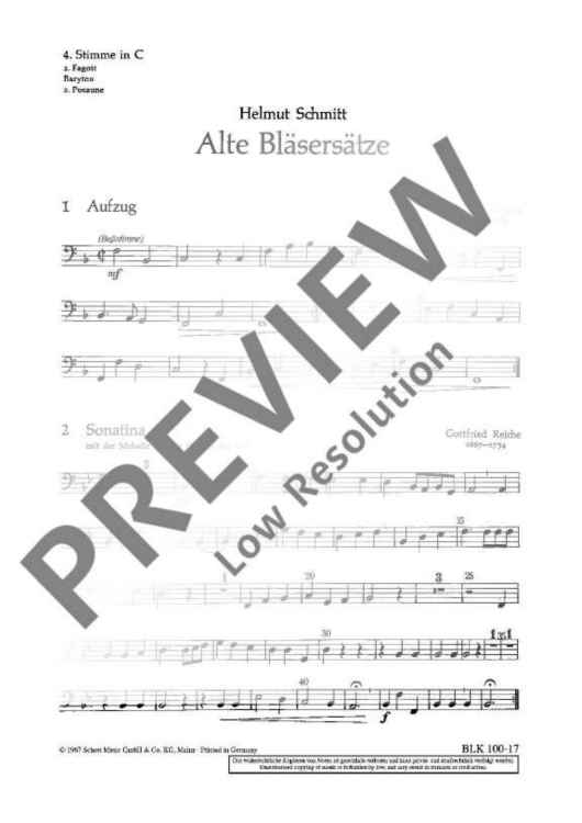 Alte Bläsersätze - 4th Part C, Bass Clef (bassoon, Trombone, Barit...