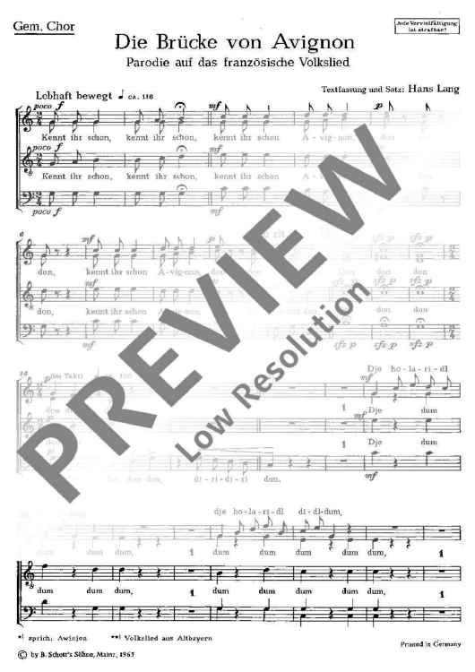 Die Brücke von Avignon - Choral Score