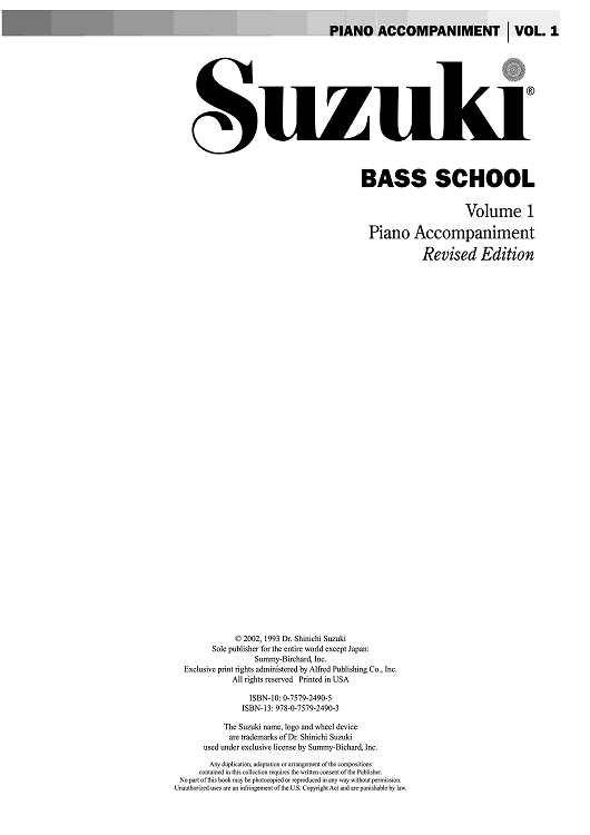 Suzuki Bass School, Volume 1 - Piano Accompaniment