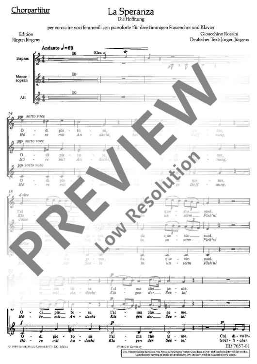 La Speranza - Die Hoffnung - Choral Score