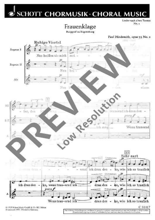 Lieder nach alten Texten - Choral Score