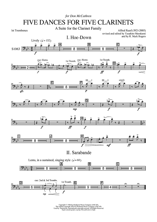 Five Dances for Five Clarinets - 1st Trombones