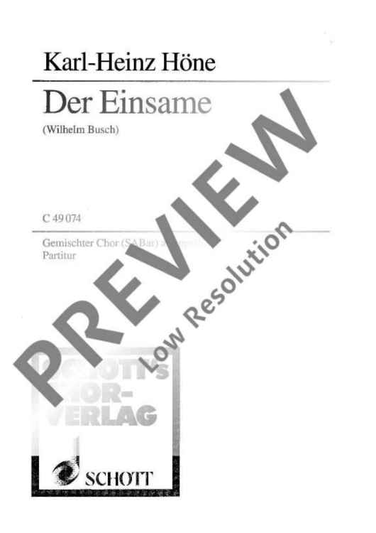 Der Einsame - Choral Score