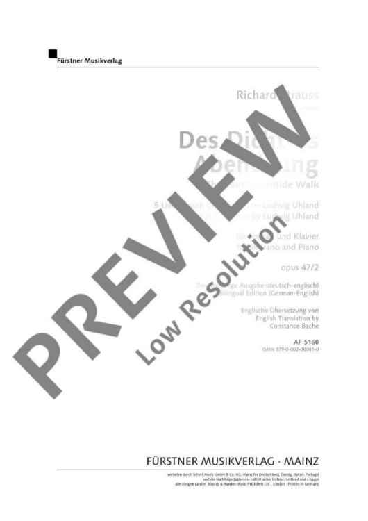 Five Songs to Poems by Ludwig Uhland in D flat major - Piano Reduction