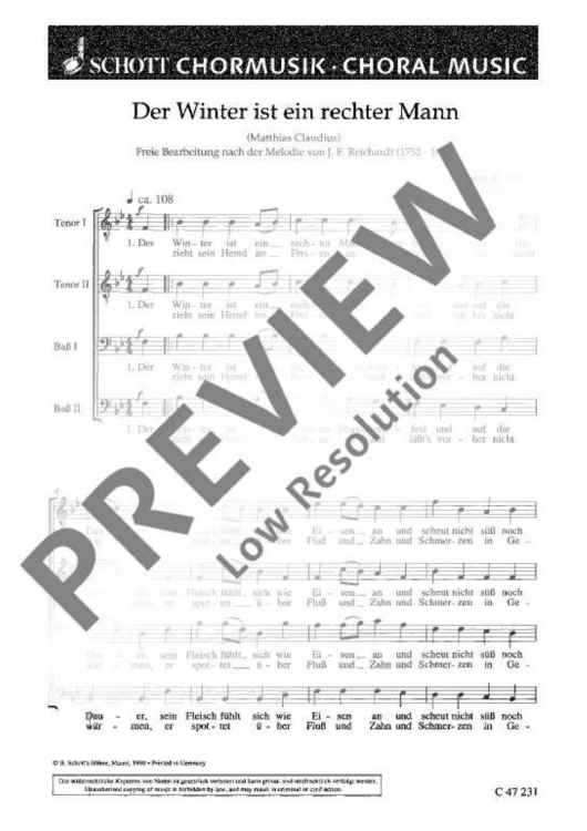 Der Winter ist ein rechter Mann - Choral Score