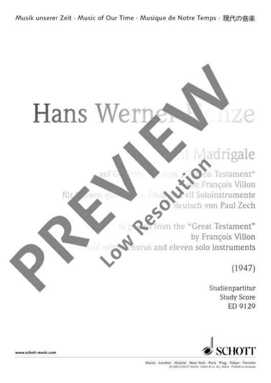 Five Madrigals - Full Score