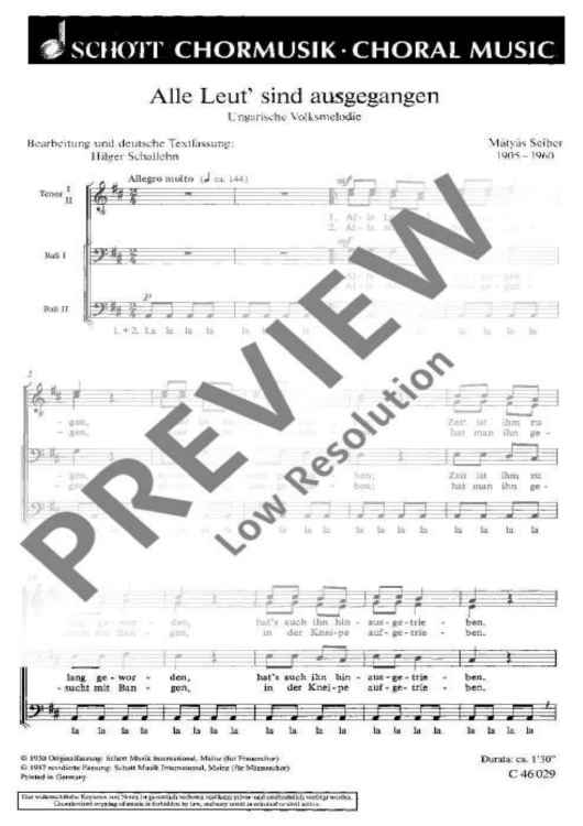 Alle Leut' sind ausgegangen - Choral Score