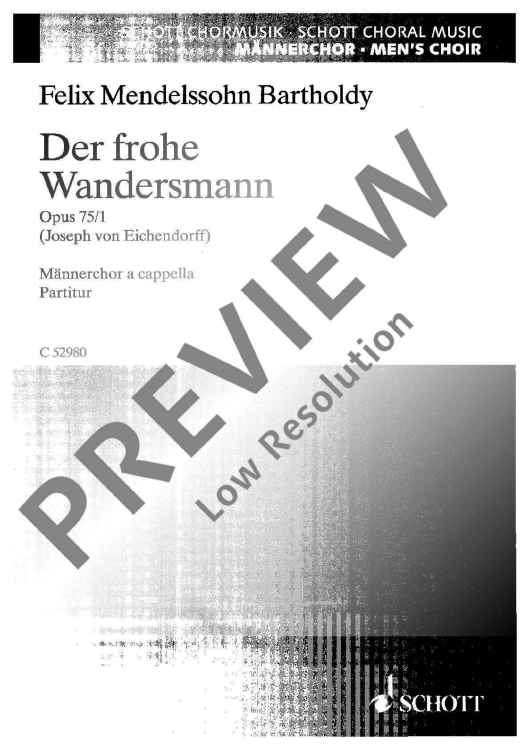 Der frohe Wandersmann in E major - Choral Score" Sheet Music for Men's