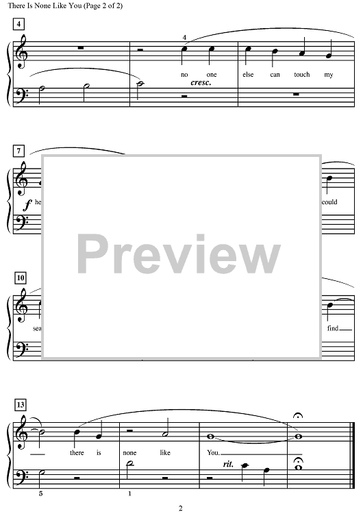 Sheet music for “There Is None Like You” arranged for piano and vocal, presented as a worship-focused score image.