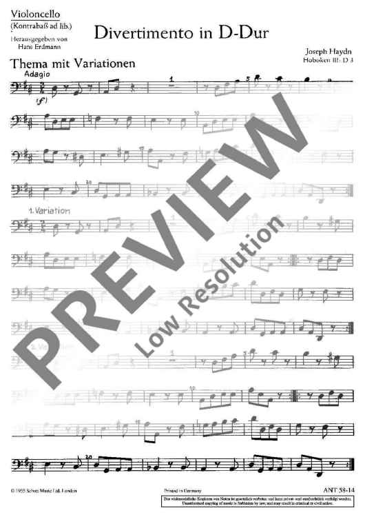 Divertimento D major - Cello/double Basses Ad Lib.