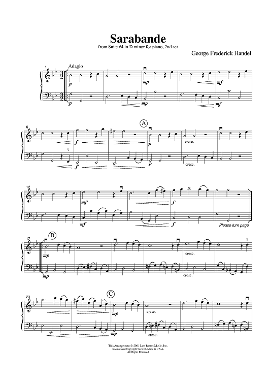 Sarabande - from Suite #4 in D minor for piano, 2nd set