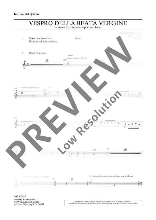 Vespro della Beata Vergine - Instrumental Quintus