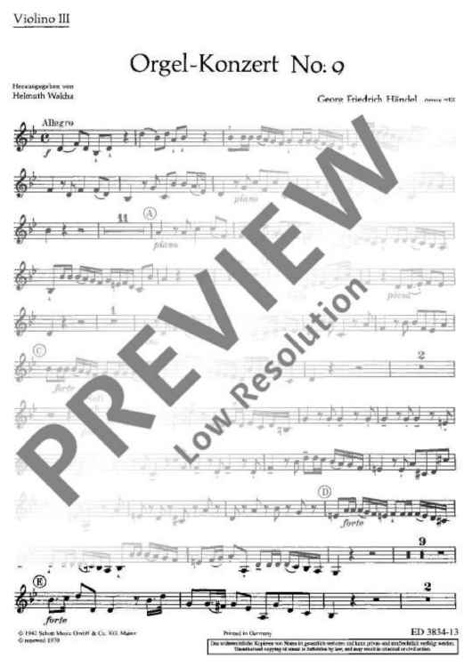 Organ Concerto No. 9 B Major - Violin Iii