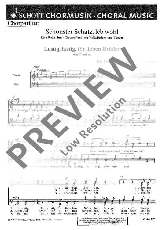 Schönster Schatz, leb wohl - Choral Score