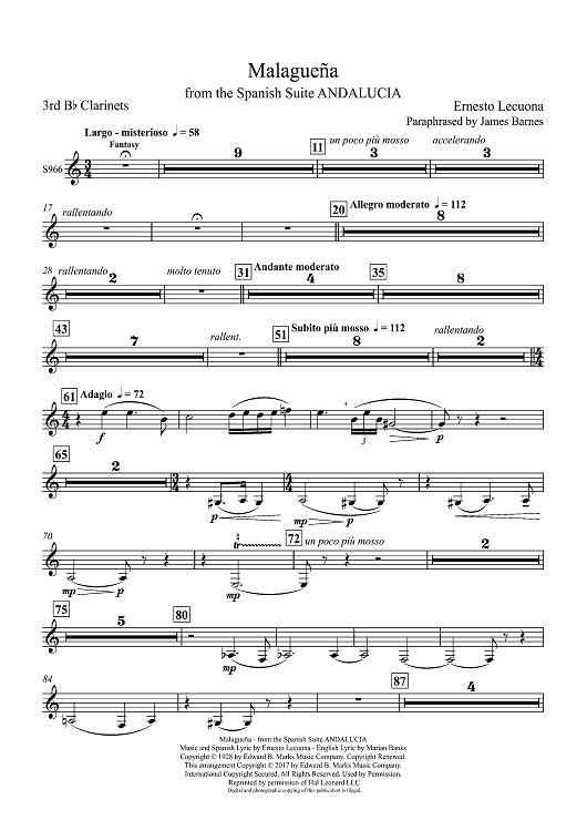 Malaguena: from the Spanish Suite ANDALUCIA - Bb Clarinet 3