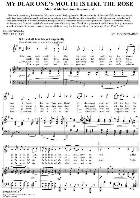 My Dear One's Mouth Is Like The Rose (Mein Madel hat einen Rosenmund)