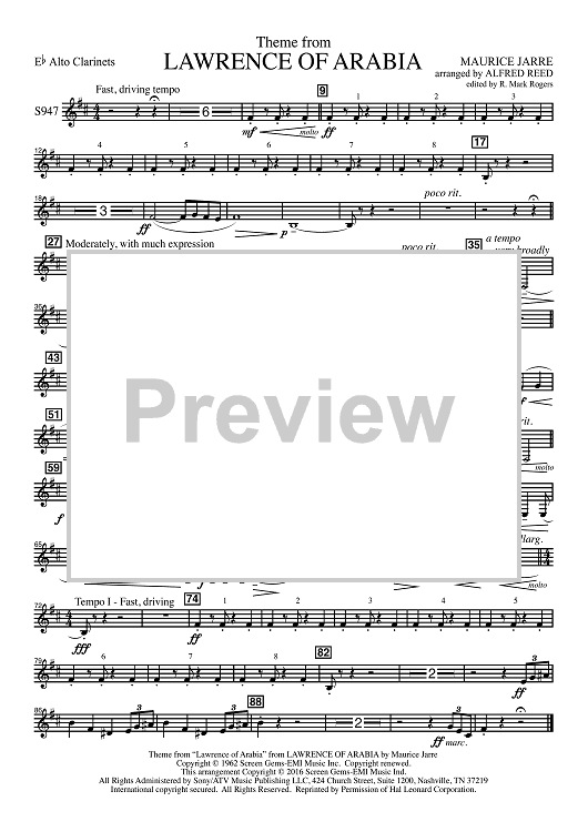 Lawrence of Arabia - Eb Alto Clarinet