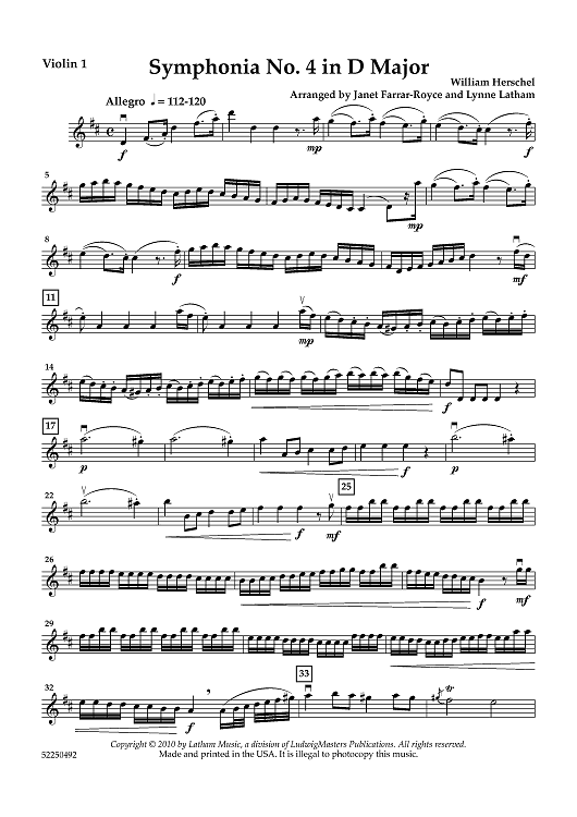 Symphonia No. 4 in D Major - for String Orchestra - Violin 1