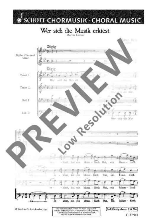 Wer sich die Musik erkiest - Choral Score
