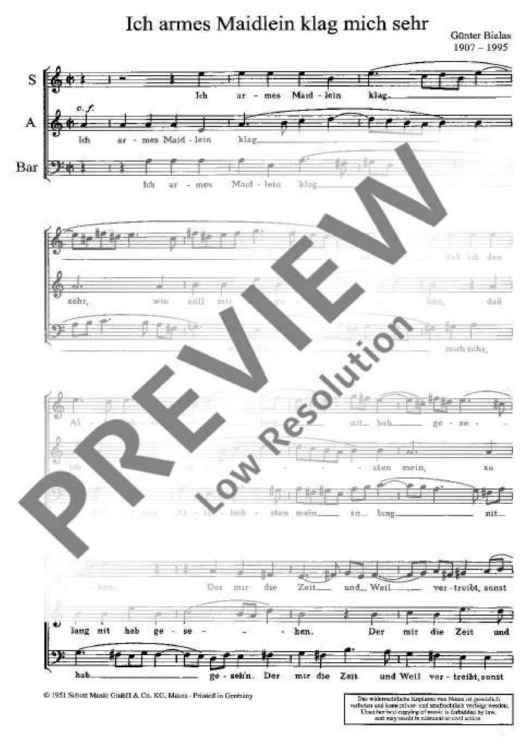 Ich armes Maidlein klag mich sehr - Choral Score