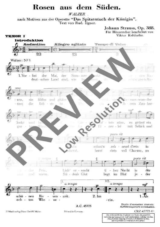 Rosen aus dem Süden - Tenor I