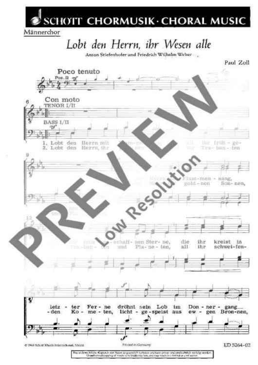 Lobt den Herrn, ihr Wesen all - Choral Score