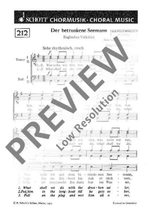 Der betrunkene Seemann - Choral Score