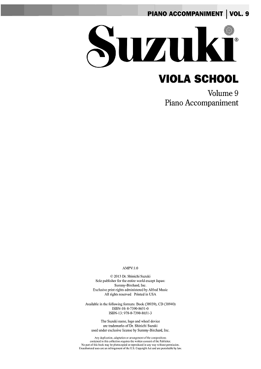 Suzuki Viola School, Volume 9 - Piano Accompaniment
