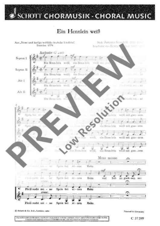 Ein Hennlein weiß - Choral Score