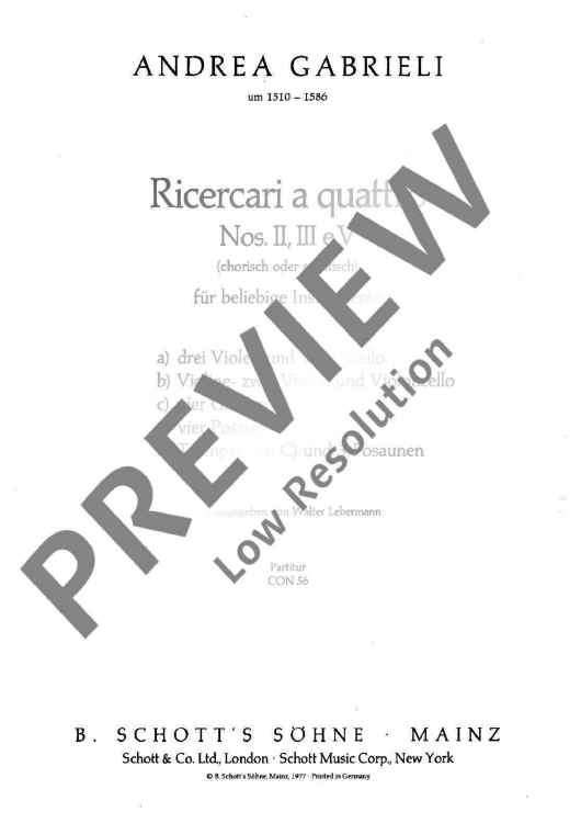 Ricercari a quattro - Score