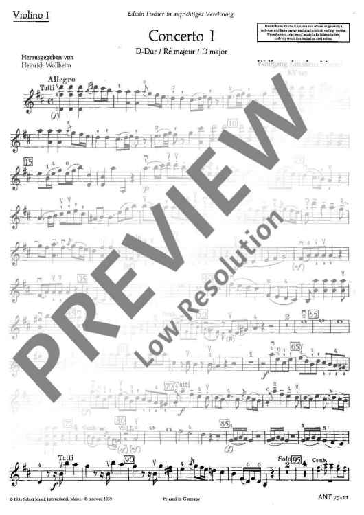 Concerto I D Major - Violin I