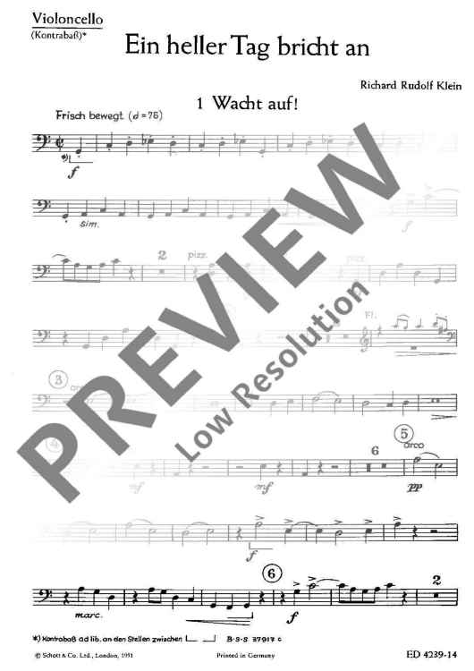 Ein heller Tag bricht an - Cello/double Bass