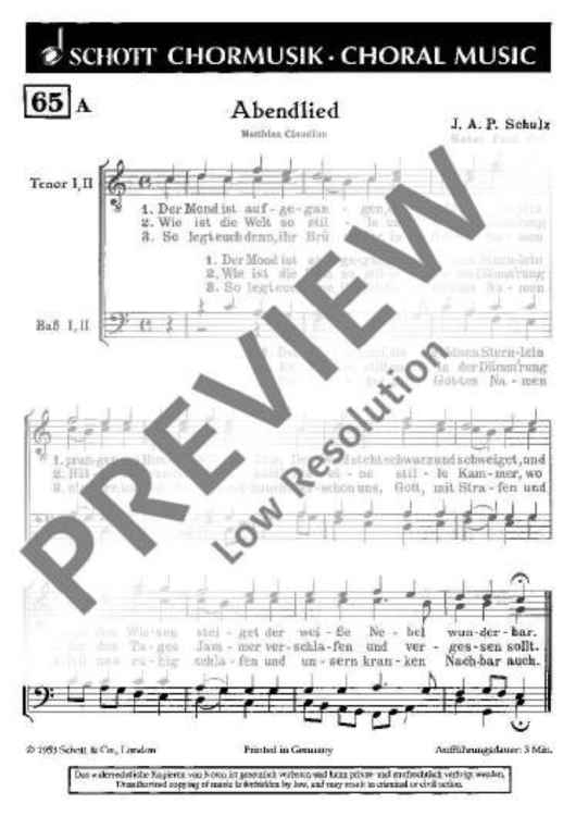 Abendlied / Nun ruhen alle Wälder - Choral Score