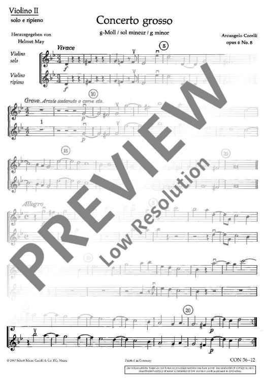 Concerto grosso G Minor - Violin Ii (solo And Rip.)