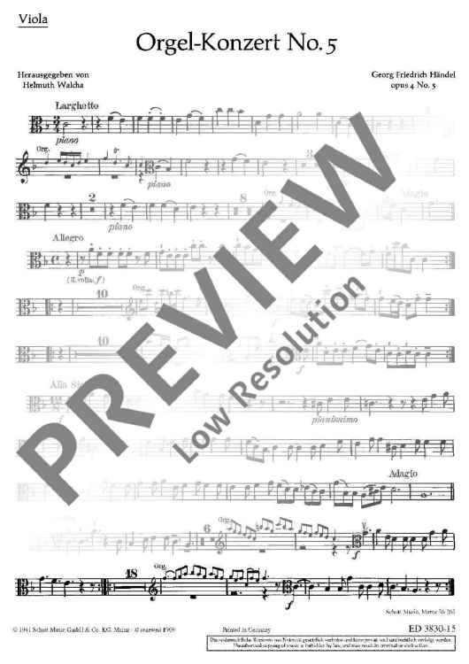 Organ Concerto No. 5 F Major - Viola