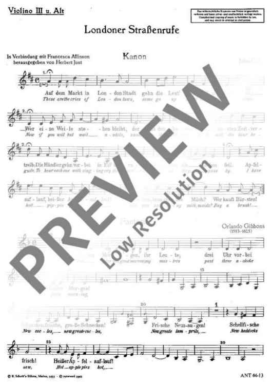 Londoner Straßenrufe - Violin Iii / Alto