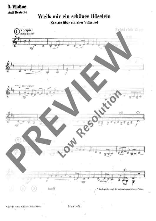 Weiß mir ein schönes Röselein - Violin Iii