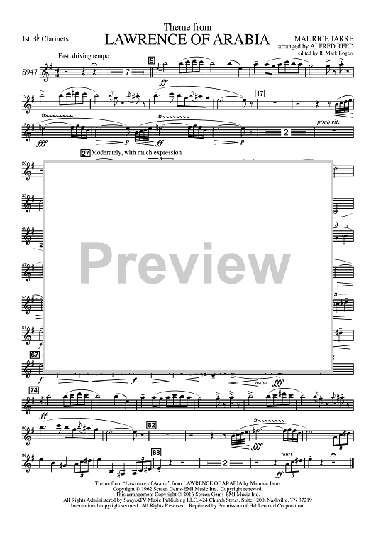 Lawrence of Arabia - Bb Clarinet 1