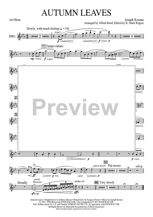 Autumn Leaves (Les feuilles mortes) - Oboe 1