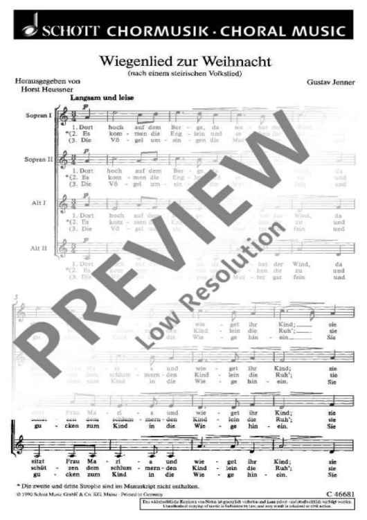 Wiegenlied zur Weihnacht - Choral Score
