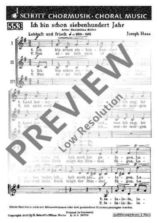 Ich bin schon siebenhundert Jahr - Choral Score